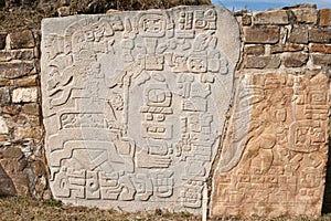 Ancient zapotec relief on the wall photo