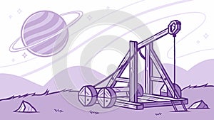 Catapult on Alien Moonscape, Planet in Sky, vector design Generative AI