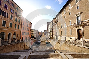 Ancona cityscape view from San Domenico church with pope Clemente XII statue in main square of Ancona, Marche, Italy