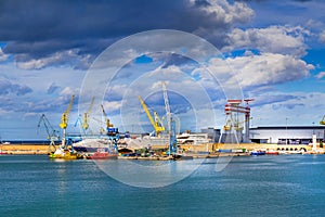 The harbor of Ancona, Italy with ships loaded