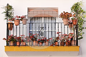 Andalucia Spain whitewashed village flower pot balcony terrace display