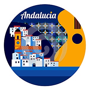 Andalucian vector circle emblem with white town