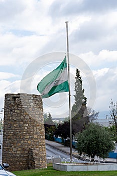 Andalusian flag at half-mast in memory of those killed by the coronavirus pandemic