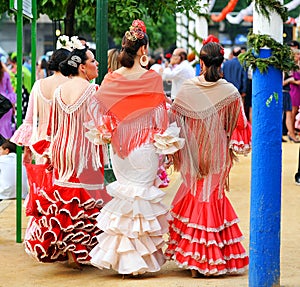 Andalusian women in the Fair, Seville, Andalusia, Spain