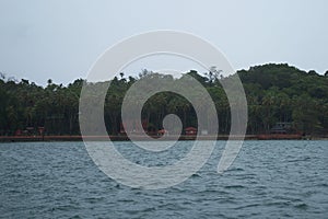 Andaman`s Ross Island filled with palm trees.