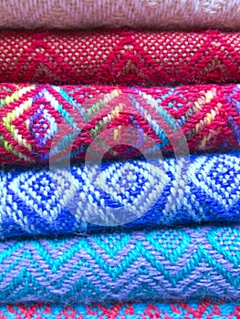 Andean blankets in a market, La Paz, Bolivia.