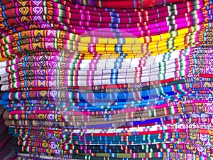 Andean blankets in a market, La Paz, Bolivia.