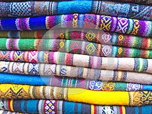 Andean blankets in a market, La Paz, Bolivia.