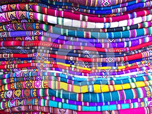 Andean blankets in a street market, La Paz, Bolivia.