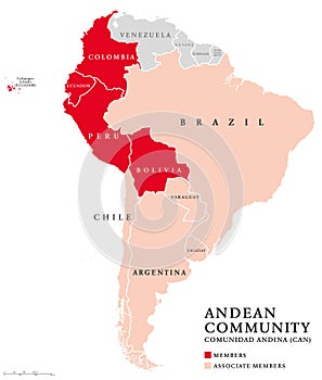 Andean Community countries map photo