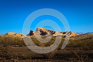Andean desert landscape beneath a deep blue sky near Uspallata, Mendoza, Argentina