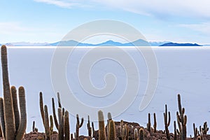 Andean mountain range viewed from Incahuasi island in Bolivia