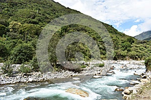 Andean mountain scenery along the Salkantay trek to Machu Picchu, Peru.