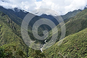 Andean mountain scenery along the Salkantay trek to Machu Picchu, Peru.