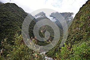 Andean mountain scenery along the Salkantay trek to Machu Picchu, Peru.