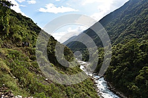 Andean mountain scenery along the Salkantay trek to Machu Picchu, Peru.