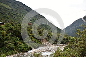 Andean mountain scenery along the Salkantay trek to Machu Picchu, Peru.