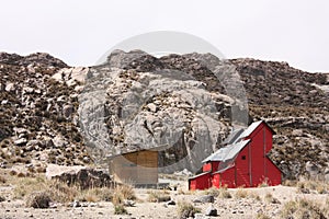 Andean mountain shelter, near to Glacier Volcano Nevado del Ruiz, in Los Nevados National Natural Park. Colombia photo