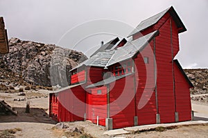 Andean mountain shelter, near to Glacier Volcano Nevado del Ruiz, in Los Nevados National Natural Park. Colombia photo