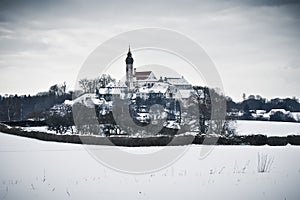 Andechs Monastery in winter scenery