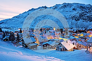 Andermatt village in swiss Alps mountains, Switzerland in winter