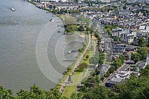 Andernach, Germany - Aerial view of the town of Andernach by the famous Rhine river in summer on a sunny day