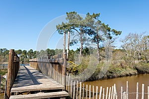 Andernos - Ares, Arcachon Bay, France. Small bridge on a hiking path