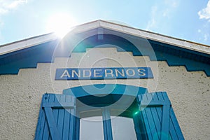 Andernos city office de tourisme French tourism office with name text on sunshine summer in France