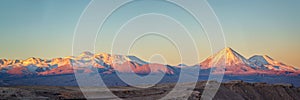 Andes mountain range at sunset, view from Moon Valley in Atacama desert Chile