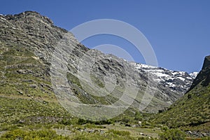 Andes mountain in summer with little snow
