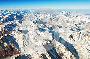 Andes Mountains Cordillera de los Andes viewed from an airplane window photo