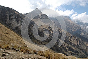 Andes Mountains dry panorama Valleypeaks clouds blue sky