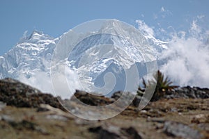 Andes Mountains panorama Valley white peaks clouds blue sky