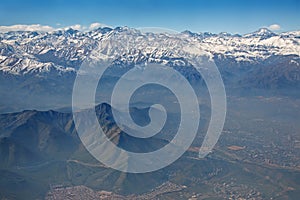 Andes and Santiago with smog, Chile