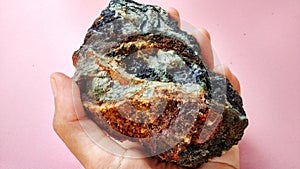 Andesite altered on hydrothermal alteration zone with pyrite and calcopyrite photo
