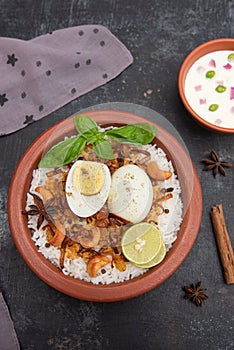 Andhra style egg dum biryani , Anda biryani with Basmati rice Kerala India