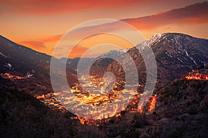 Andorra la Vella skyline at sunset Pyrenees