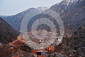 Andorra la Vella skyline at sunset Pyrenees