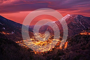 Andorra la Vella skyline at sunset Pyrenees photo