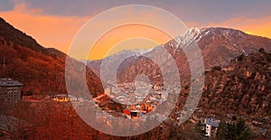 Andorra la Vella skyline at sunset Pyrenees