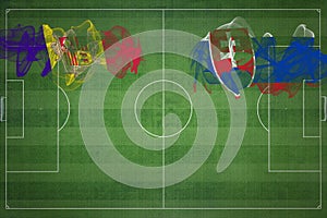 Andorra vs Slovakia Soccer Match, national colors, national flags, soccer field, football game, Copy space