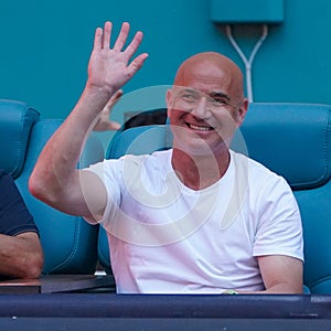 Andre Agassi attends 2024 Miami Open women's singles final match between Danielle Collins of USA and Elena Rybakina