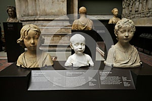 Children busts made by Andrea della Robbia and exposed at the V&A Museum in London