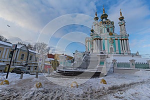 Andrew`s Church after a massive snowfall. Kiev