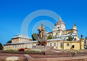 Andrew Sheptytsky monument and st. George church in Lvov Ukraine