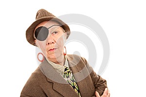 Androgynous senior woman with eye patch photo