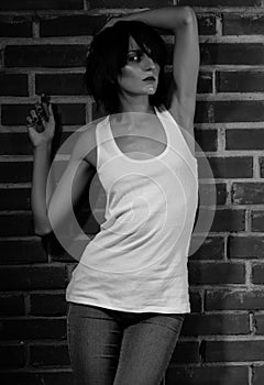 Androgyny female model in Heroin chic style