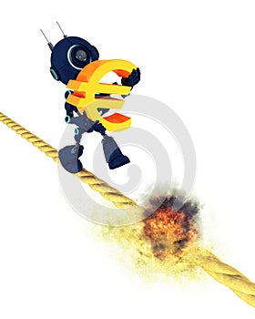 Android on a burning tight rope holding the Euro symbol