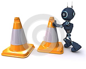 Android with caution cones