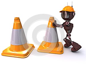 Android with caution cones